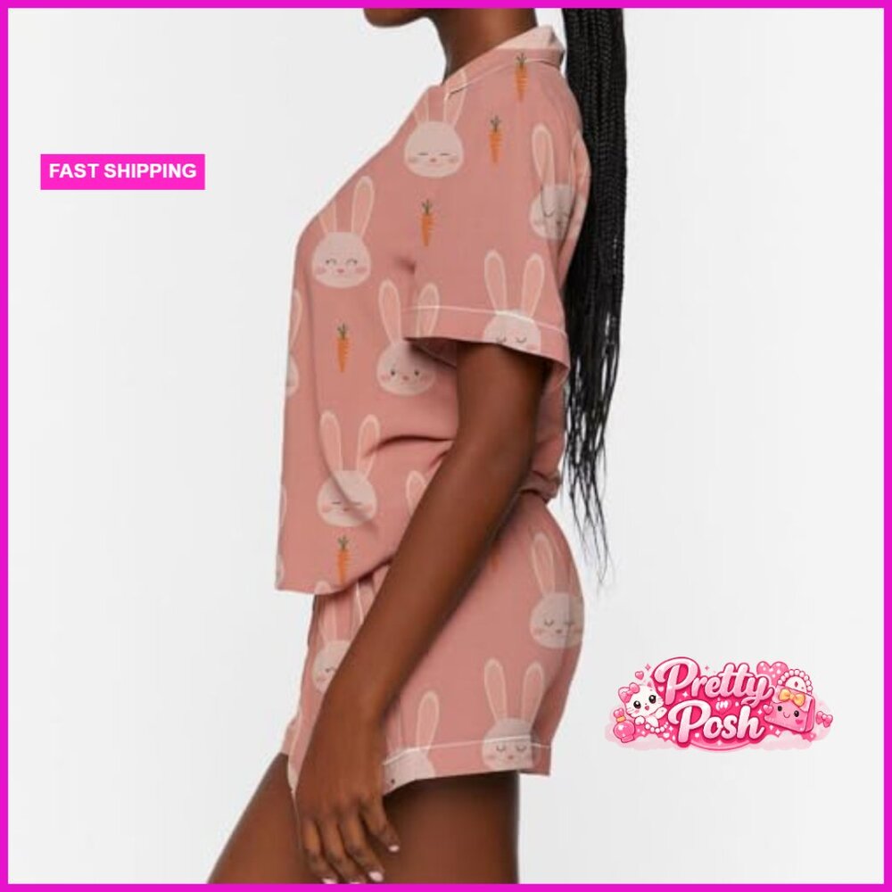 Polyester Blend Bunny Easter Pajama Set With Butt… - image 3